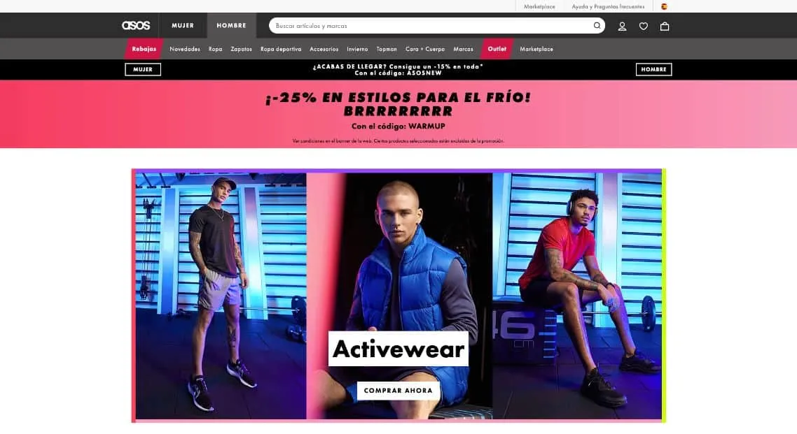 ASOS ejemplo diseño ux/ui