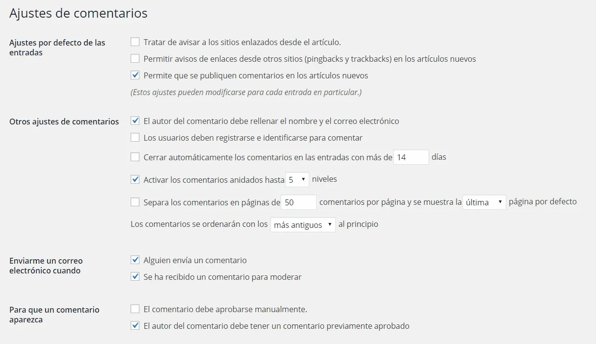 ajustes comentarios