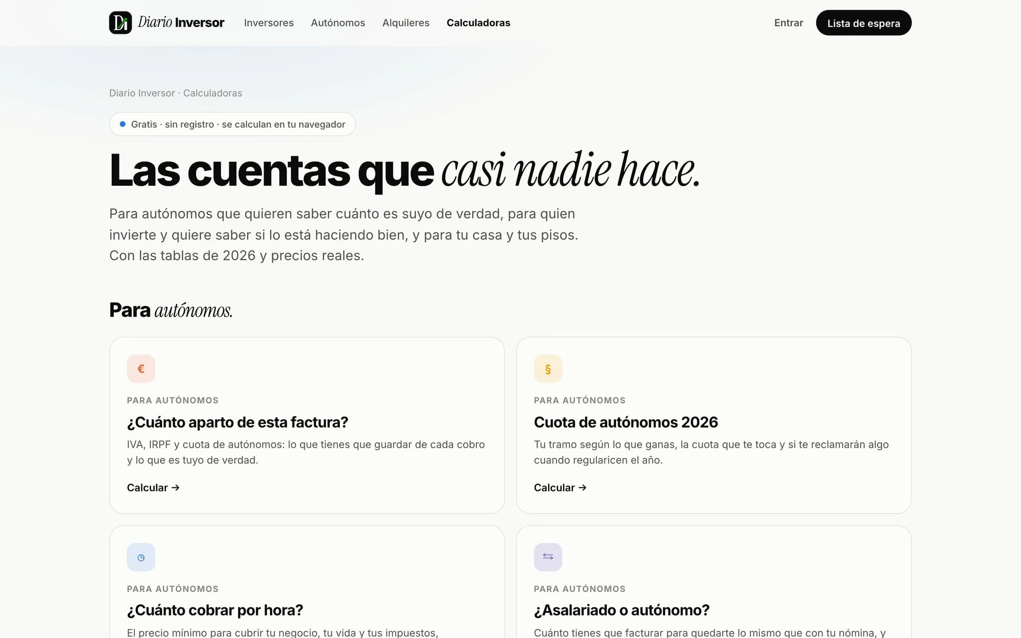 Calculadoras gratis para autónomos, inversión y vivienda