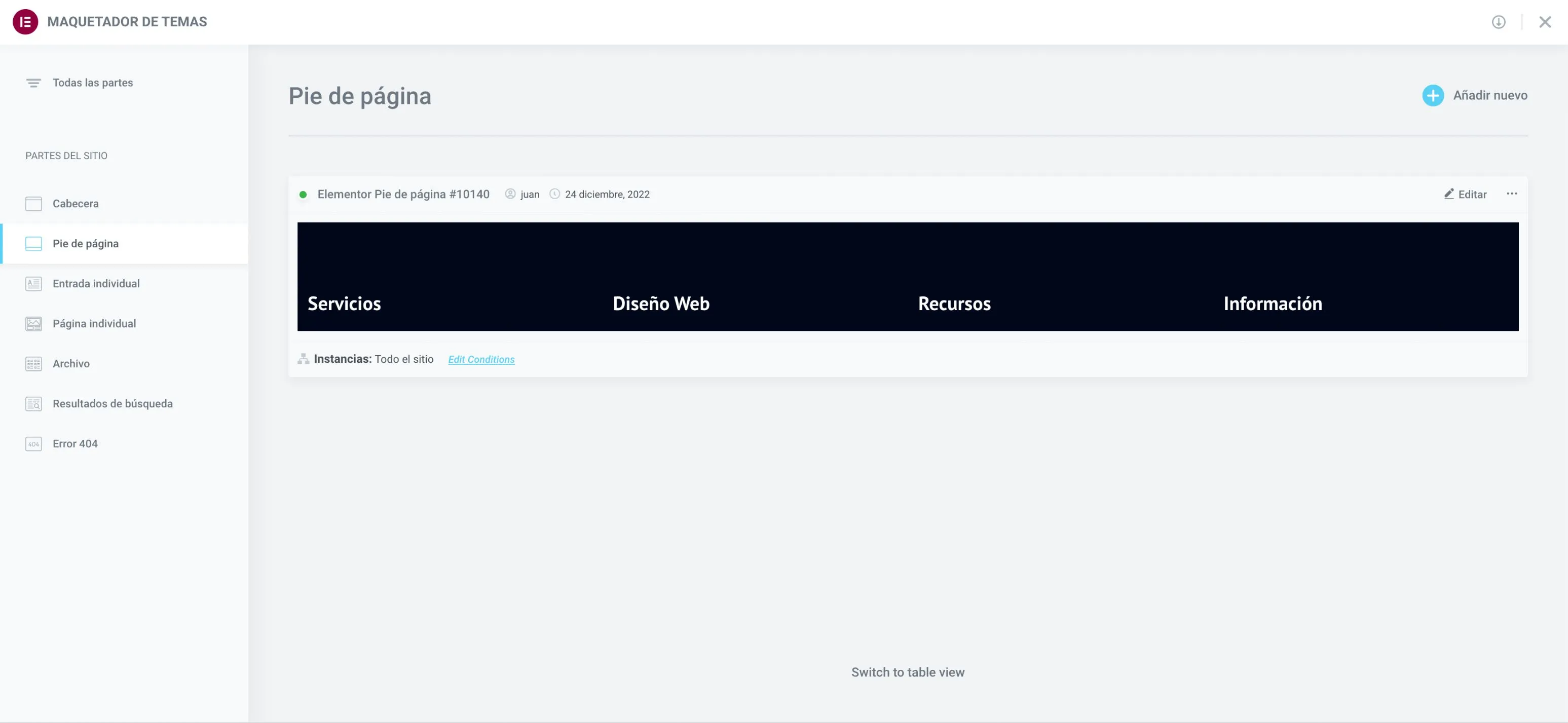 crear footer con elementor pro