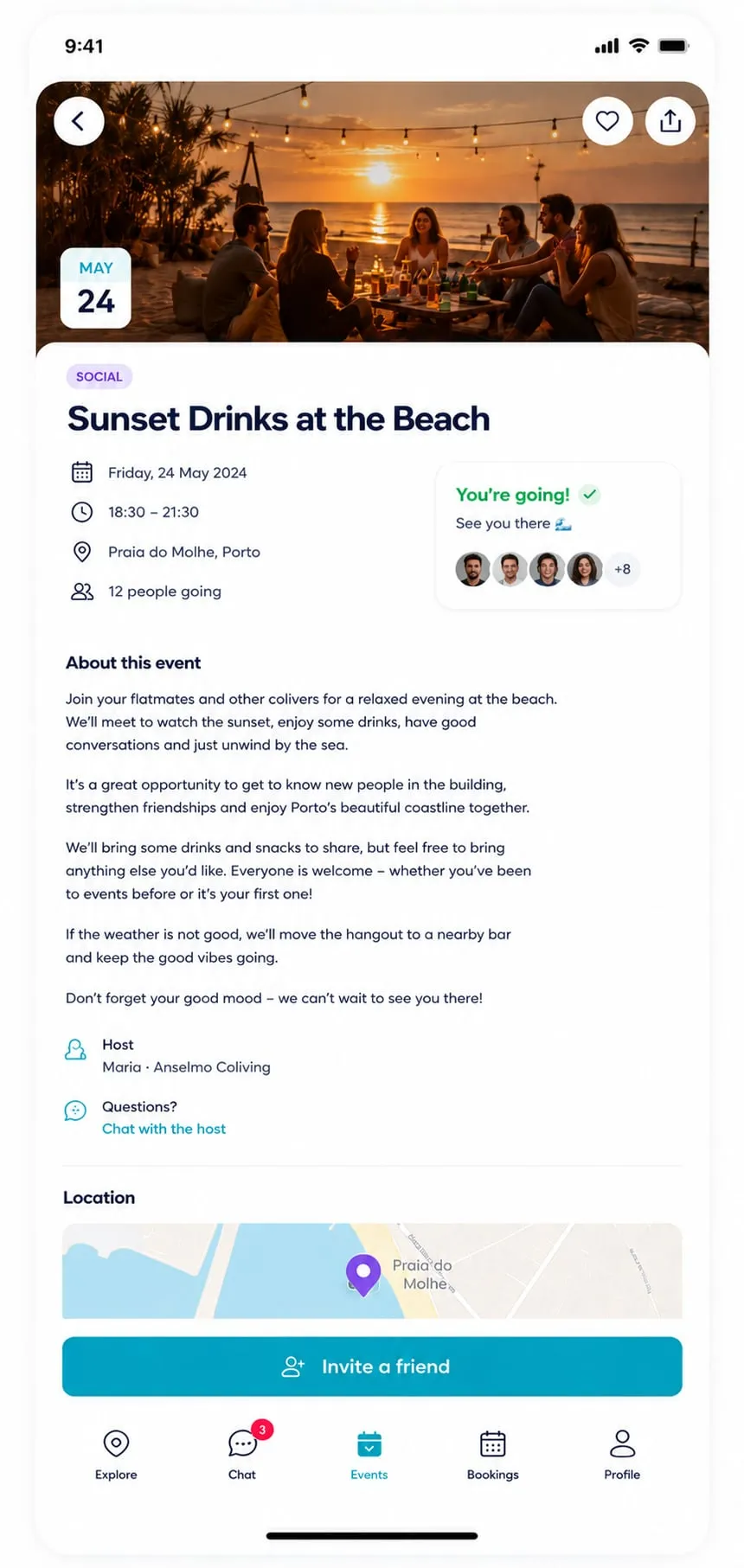 Detalle de un evento con asistentes y ubicación