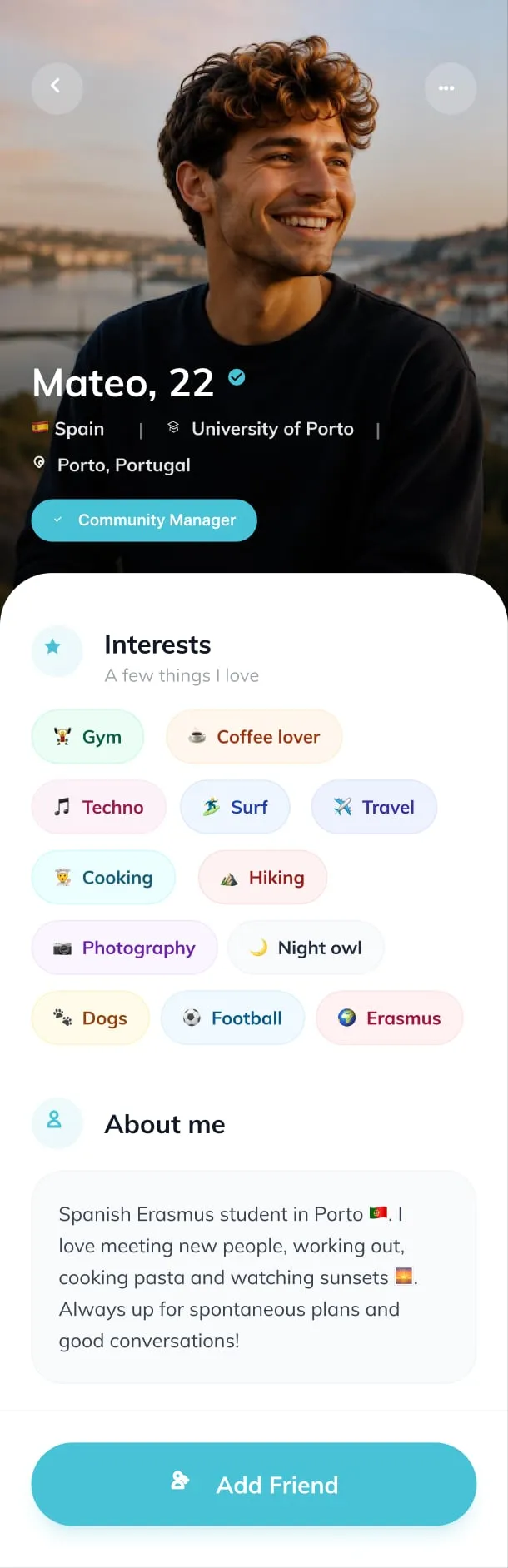 Perfil de un estudiante con sus intereses