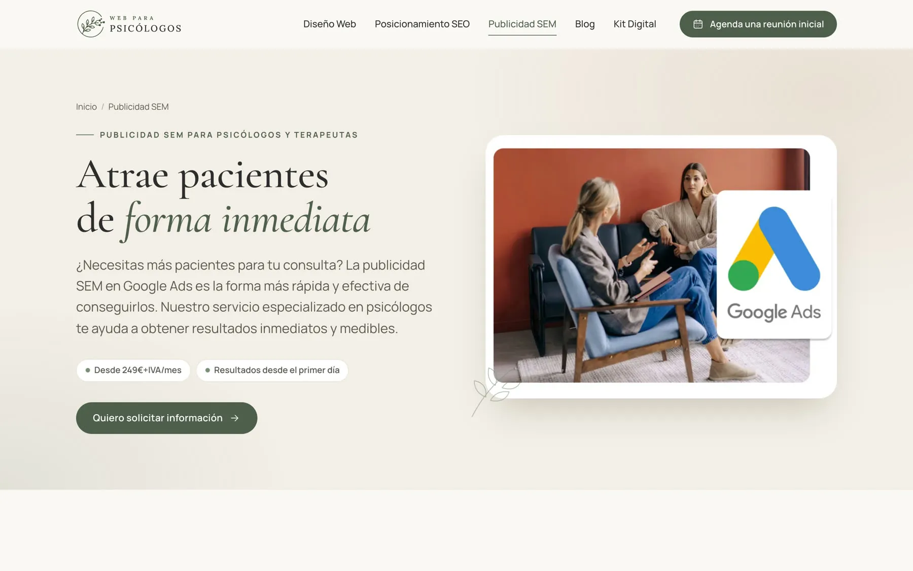 Servicio de Google Ads para psicólogos